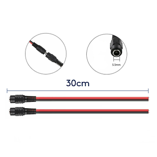 DC Power Pigtail Cable Plug 18AWG 2.1mm x 5.5mm 12V 5A Female Connector Pack Lot