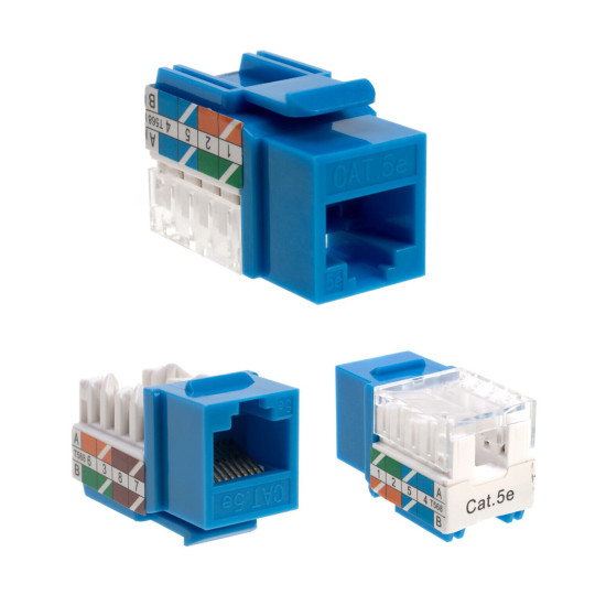 Cat5e Blue Keystone Jack 45° Angled Punchdown Network Connector Multipack LOT