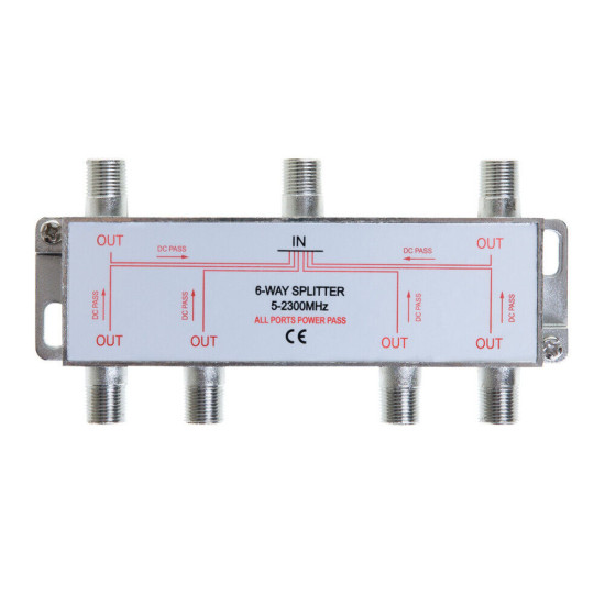 6-Way TV Coaxial Cable Splitter 5-2300MHz For RG6 RG59 TV Antenna Satellite HDTV