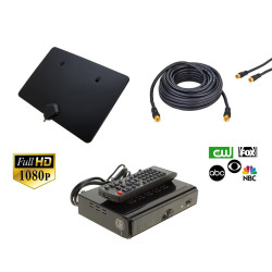 Indoor Digital TV Antenna Black w/Digital Converter Box & RG6 Coaxial Cable LOT