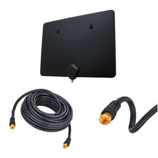 Indoor Digital TV Antenna Black w/Digital Converter Box & RG6 Coaxial Cable LOT