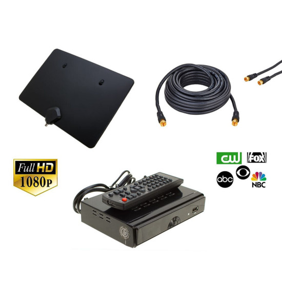 Indoor Digital TV Antenna Black w/Digital Converter Box & RG6 Coaxial Cable LOT