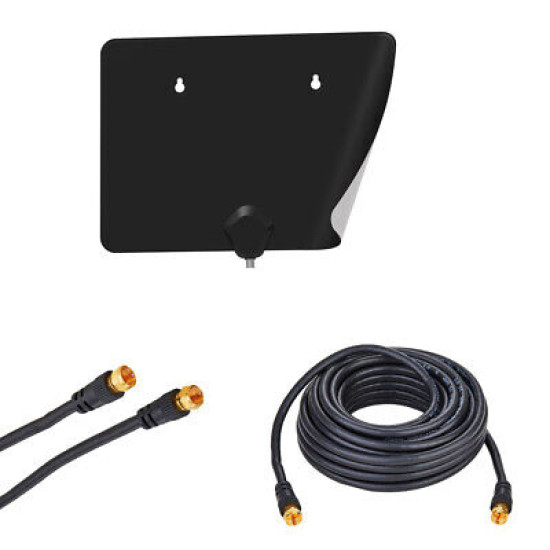 TV Digital Indoor Antenna Dual-Color Flat w/RG6 Coaxial Cable HDTV VHF UHF LOT