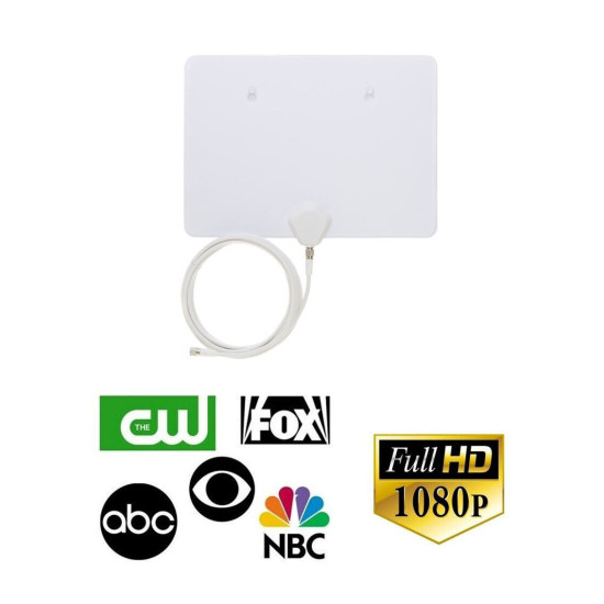 Flat Digital Indoor TV Antenna w/RG6 Coaxial Cable White HDTV 1080p VHF UHF LOT