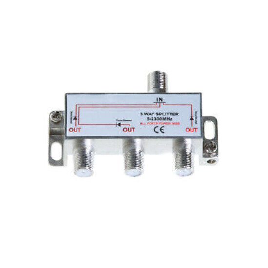 3-Way TV Coaxial Cable Splitter 5-2300MHz For RG6 RG59 TV Antenna Satellite HDTV