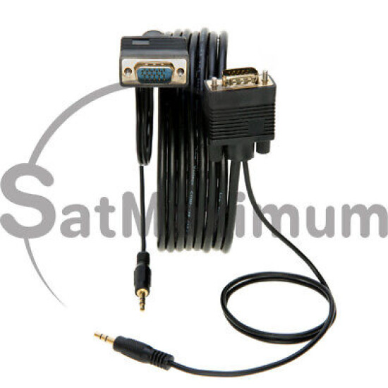 15FT SVGA Video Cable + 3.5mm Audio Jack Male to Male PC Display Monitor Cord