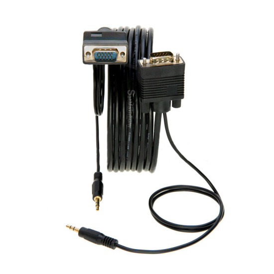 15FT SVGA Video Cable + 3.5mm Audio Jack Male to Male PC Display Monitor Cord