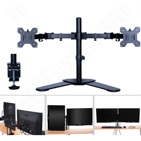 SatMaximum Dual Monitor Desk Stand Adjustable Mount Tilt Computer Screens 10 27"