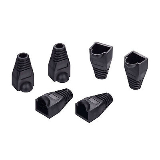 RJ45 Black Strain Relief Boot End Cap for Cat5/5e Cat6 Ethernet Cable Plug Lot