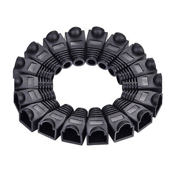 RJ45 Black Strain Relief Boot End Cap for Cat5/5e Cat6 Ethernet Cable Plug Lot