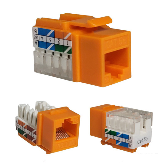 Cat5e Orange Keystone Jack 45° Angled Punchdown Network Connector Multipack LOT