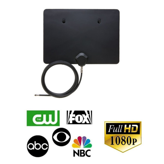 Digital Indoor TV Antenna Black Flat w/RG6 Coaxial Cable HDTV 1080p VHF UHF LOT