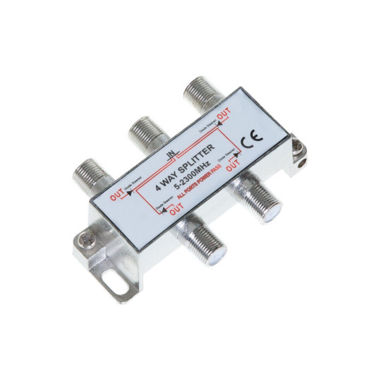 4-Way TV Coaxial Cable Splitter 5-2300MHz for RG6 RG59 TV Antenna Coax Adapter