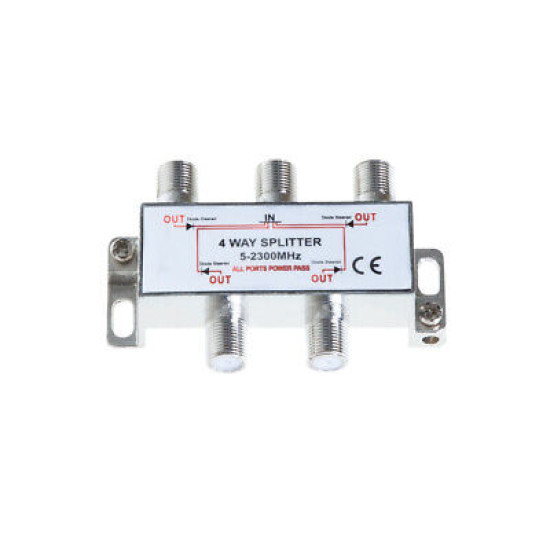 4-Way TV Coaxial Cable Splitter 5-2300MHz for RG6 RG59 TV Antenna Coax Adapter