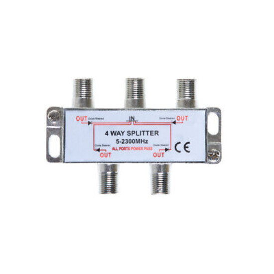 4-Way TV Coaxial Cable Splitter 5-2300MHz for RG6 RG59 TV Antenna Coax Adapter