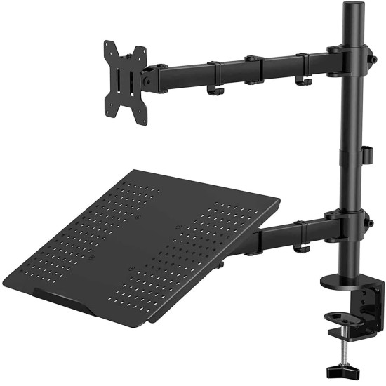 Monitor Stand with Laptop Tray Desk Mount 2-in-1 Dual Arm Fully Adjustable Mount