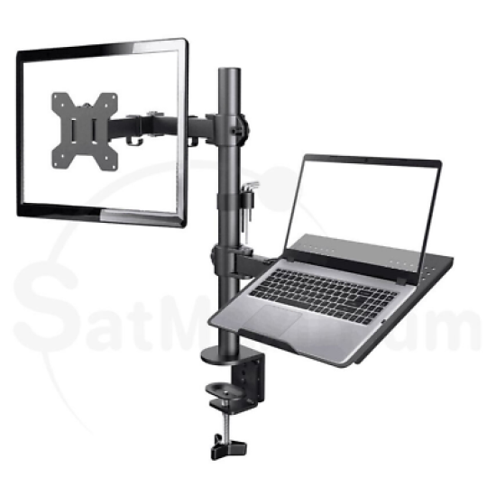 Monitor Stand with Laptop Tray Desk Mount 2-in-1 Dual Arm Fully Adjustable Mount
