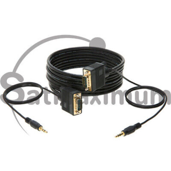 25FT SVGA Video Cable + 3.5mm Audio Jack Male to Male PC Display Monitor Cord