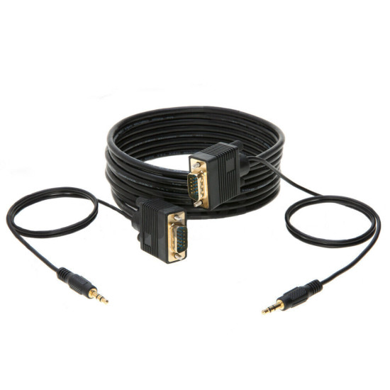 25FT SVGA Video Cable + 3.5mm Audio Jack Male to Male PC Display Monitor Cord
