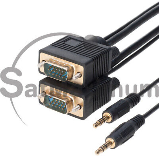 3FT SVGA Video Cable + 3.5mm Audio Jack Male to Male PC Display Monitor Cord