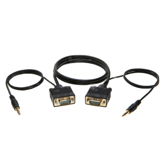 3FT SVGA Video Cable + 3.5mm Audio Jack Male to Male PC Display Monitor Cord