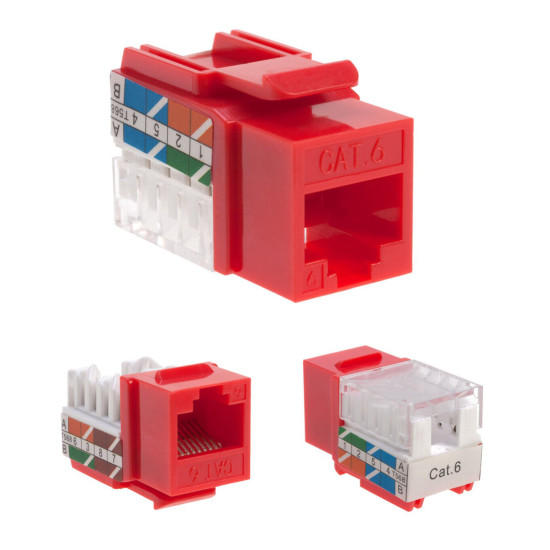 Cat6 Red Keystone Jack 45° Angled Punchdown Network Connector Multipack LOT