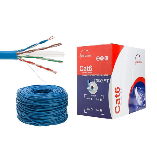 CAT6 1000FT UTP Ethernet Network Cable Solid 23AWG CCA 550MHz Bulk Wire Blue