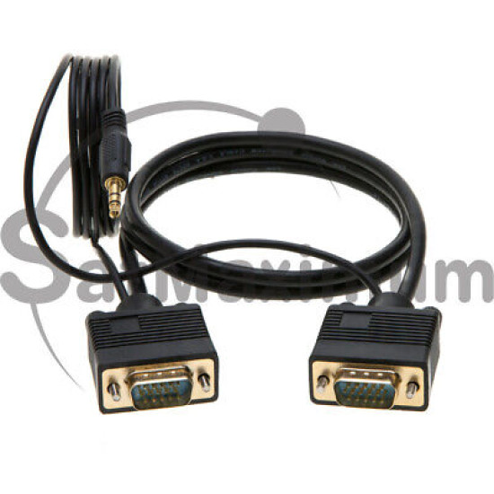 6FT SVGA Video Cable + 3.5mm Audio Jack Male to Male PC Display Monitor Cord