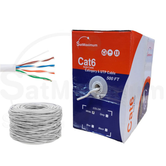 CAT6 UTP 500ft White  Network Cable 23AWG CCA Bulk Solid Wire Pull Box