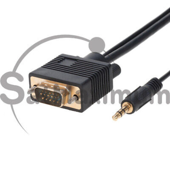 30FT SVGA Video Cable + 3.5mm Audio Jack Male to Male PC Display Monitor Cord