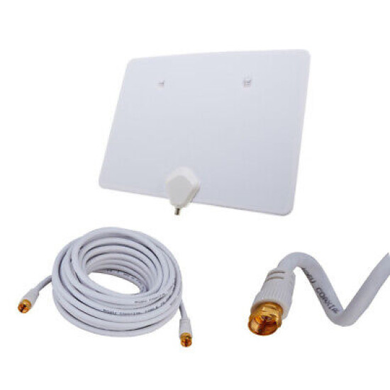 Indoor Digital TV Antenna White w/Digital Converter Box & RG6 Coaxial Cable LOT