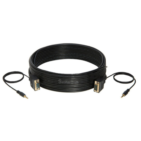 10FT SVGA Video Cable + 3.5mm Audio Jack Male to Male PC Display Monitor Cord