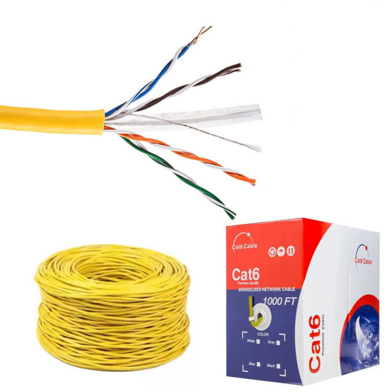 CAT6 1000FT UTP Ethernet Network Cable Solid 23AWG CCA 550MHz Bulk Wire Yellow