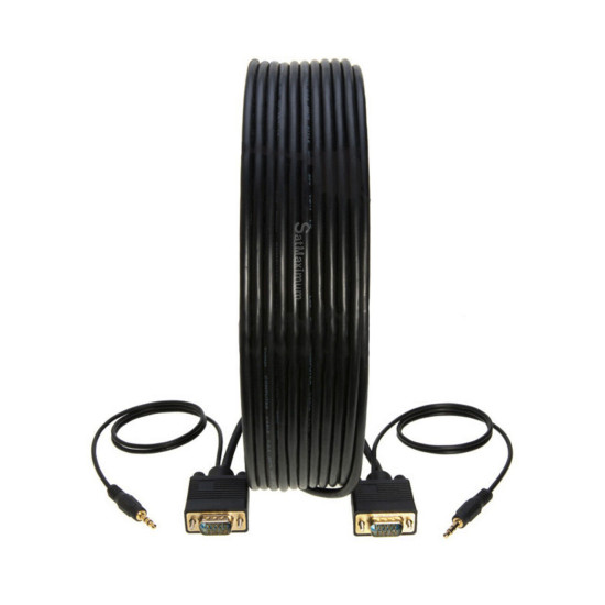 50FT VGA/SVGA 15 PIN M/M Cable With 3.5MM AUDIO Cord For Monitor HDTV Video