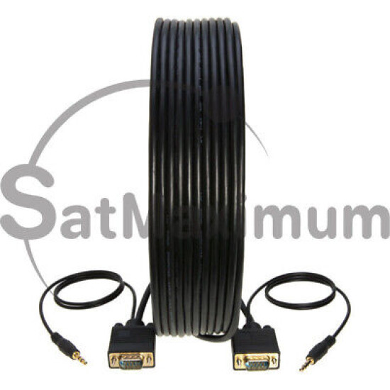 50FT VGA/SVGA 15 PIN M/M Cable With 3.5MM AUDIO Cord For Monitor HDTV Video