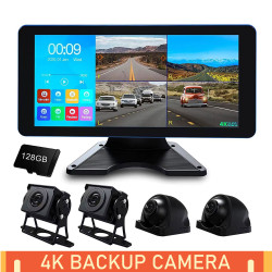 128GB Dash Cam 4K 4CH Recording in Car DVR Camera Music Video Front Rear 10.36"