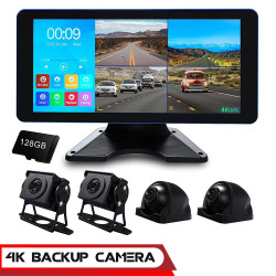 128GB Dash Cam 4K 4CH Recording in Car DVR Camera Front Rear 10.36" Touch Screen